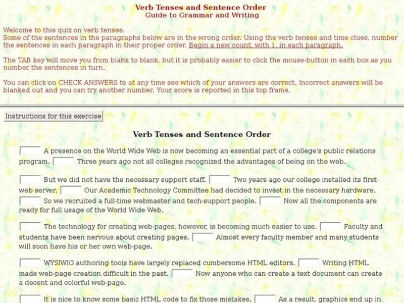 Verb Tenses and Sentence Order Interactive
