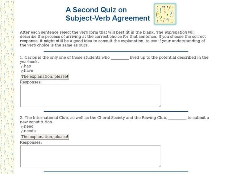 A Second Quiz on Subject-Verb Agreement Interactive