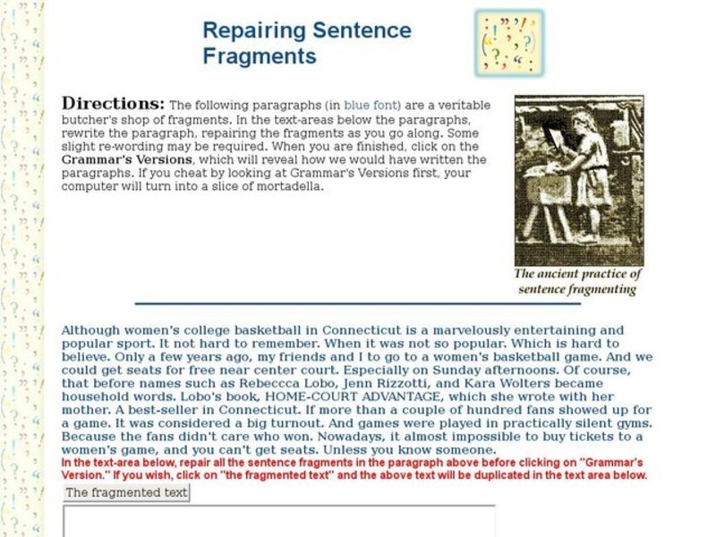 Repairing Sentence Fragments Interactive