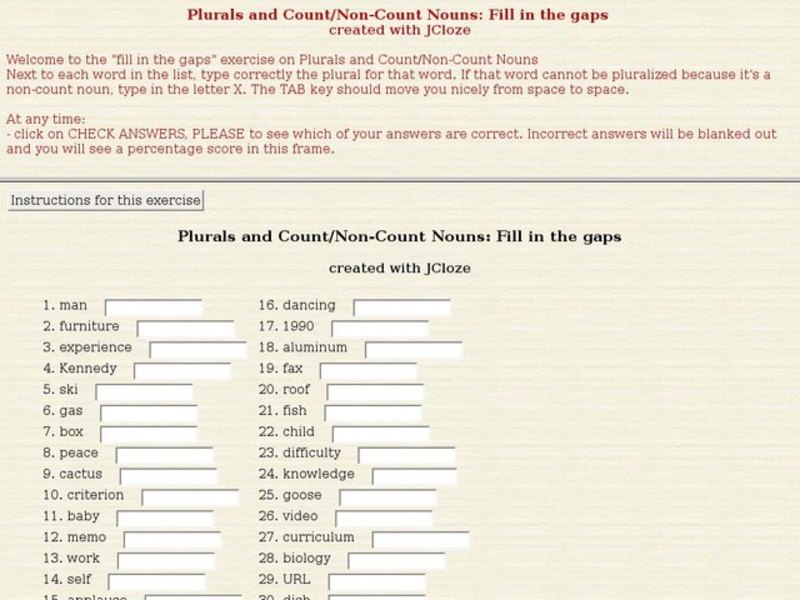Plurals and Count/Non-Count Nouns Interactive