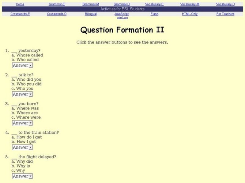 Question Formation II Interactive