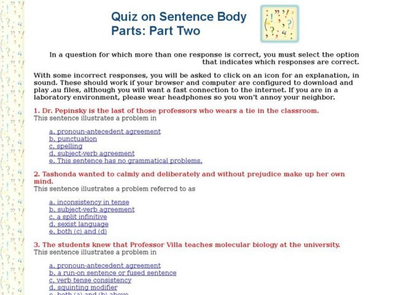 Sentence Parts: Quiz Interactive