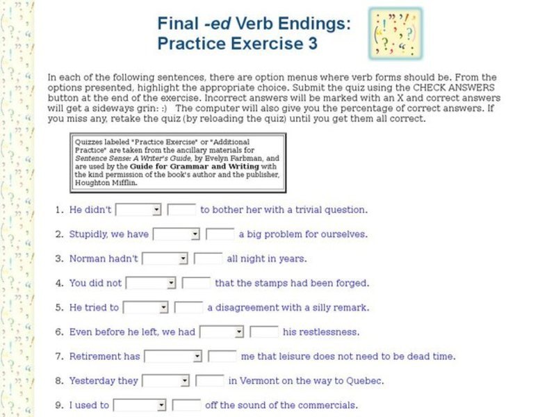 Final -ed Verb Endings: Practice Exercise 3 Interactive