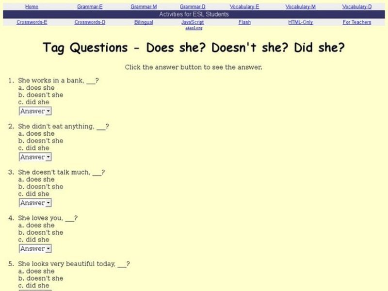 Does She? Doesn't She? Did She? Interactive