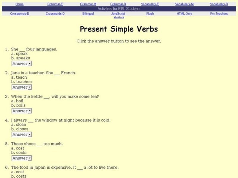 ESL: Present Simple Verbs Interactive