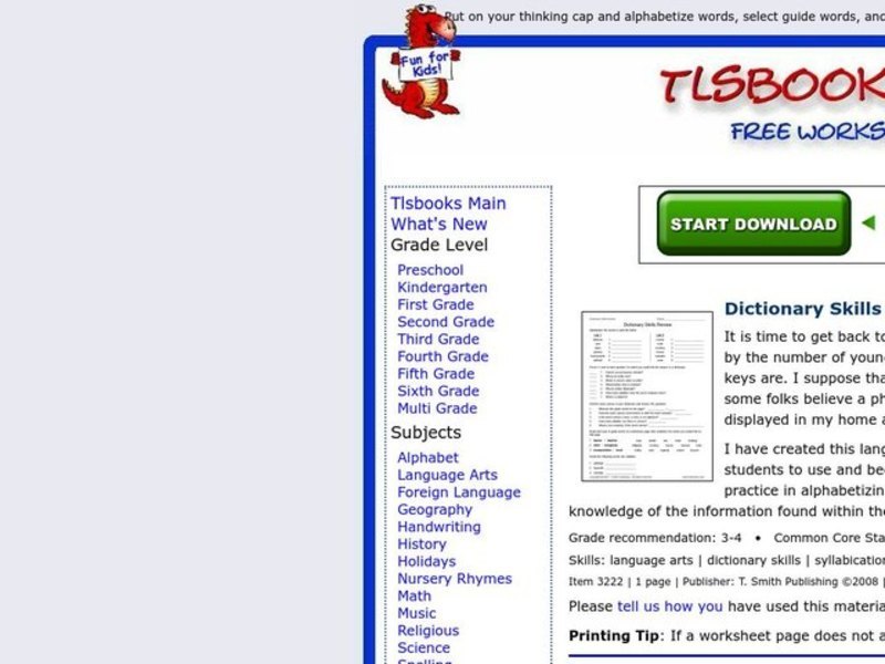 Dictionary Skills Review Worksheet