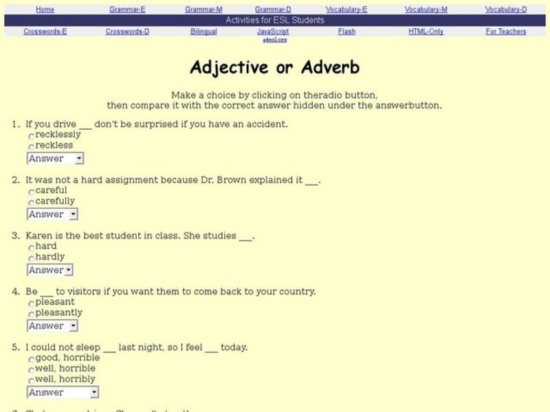 ESL Grammar: Adjective or Adverb? Interactive