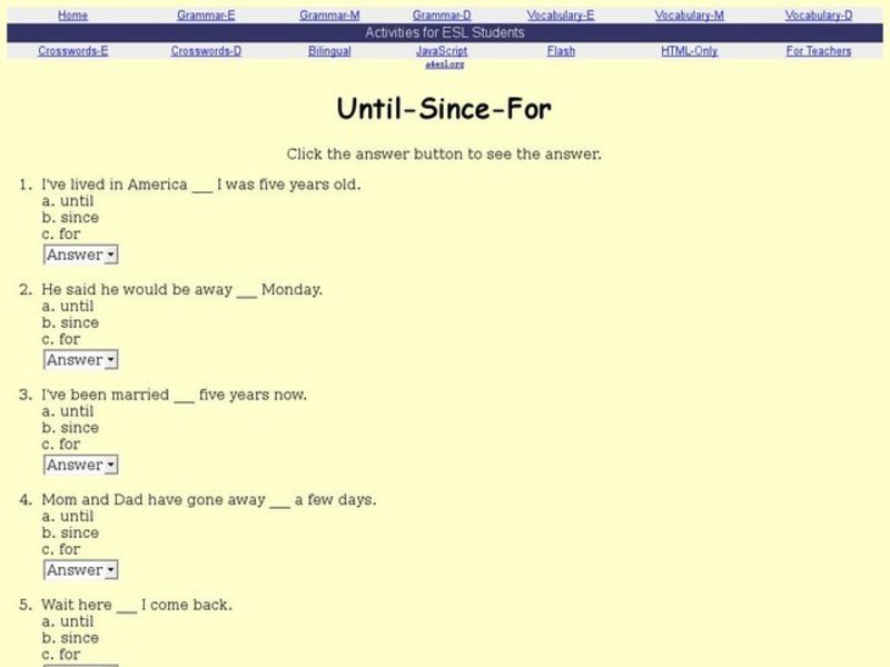 Until, Since, For Interactive