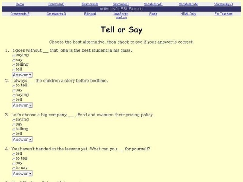 Tell or Say? Choose the Best Answer Interactive