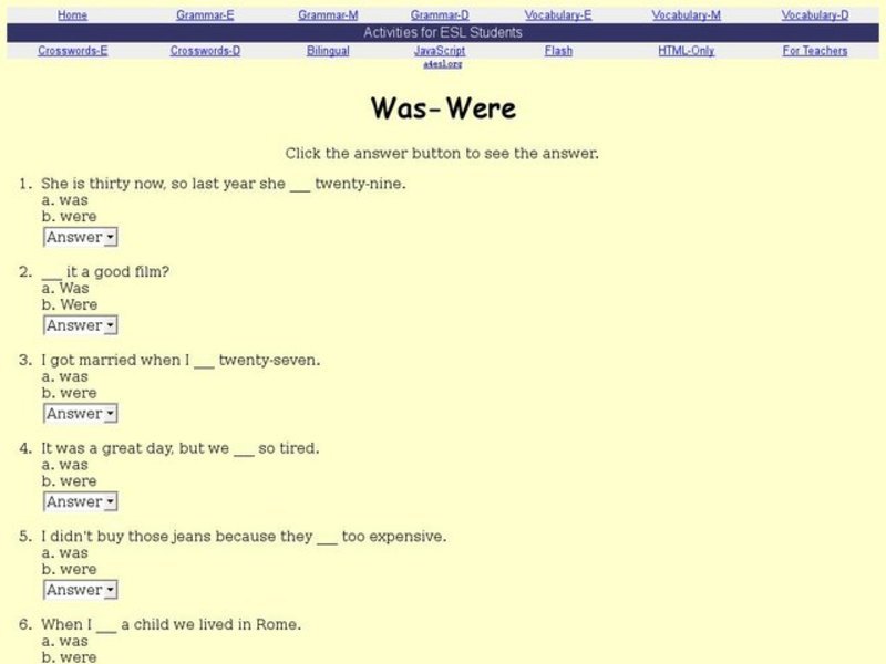 Was and Were Interactive