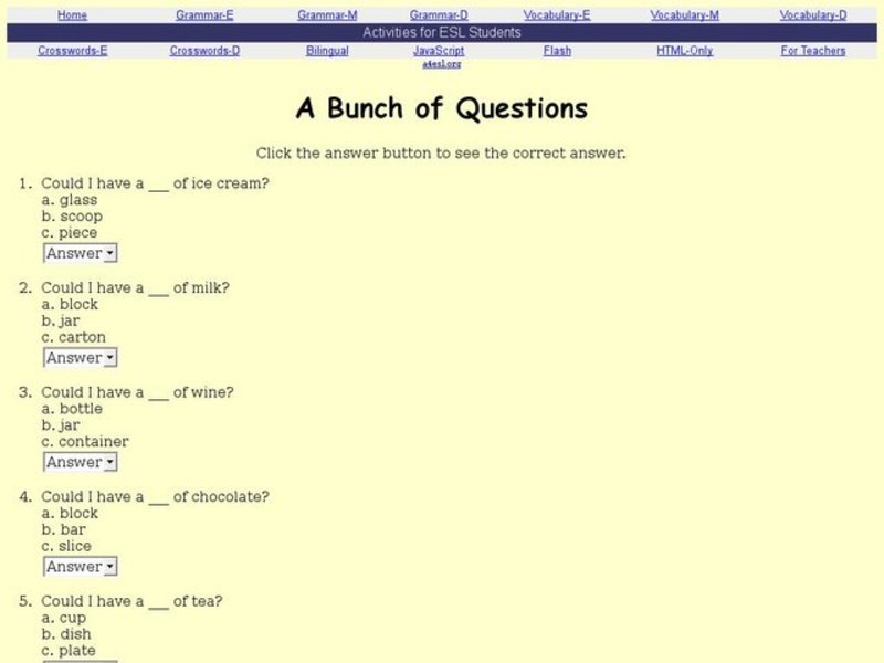 A Bunch of Questions: ESL Activity Interactive