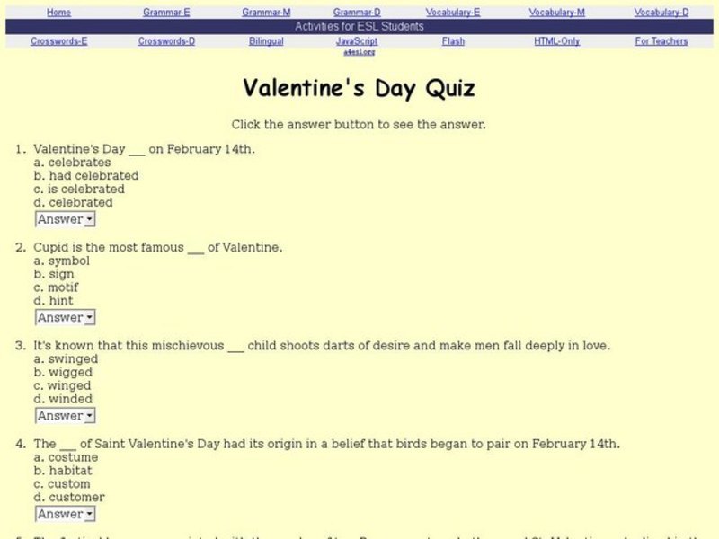 Valentine's Day Quiz Interactive