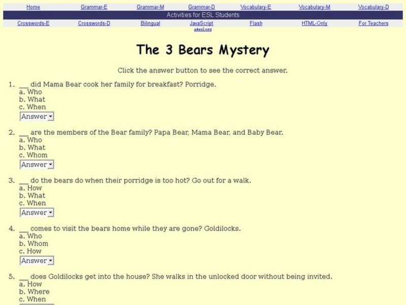 The 3 Bears Mystery (On-line Interactive) Interactive