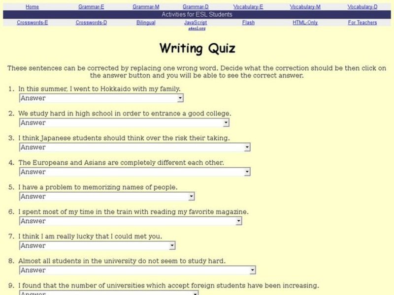Writing Quiz Interactive