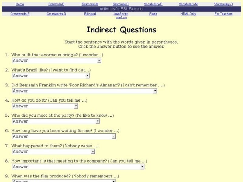 Indirect Questions Interactive