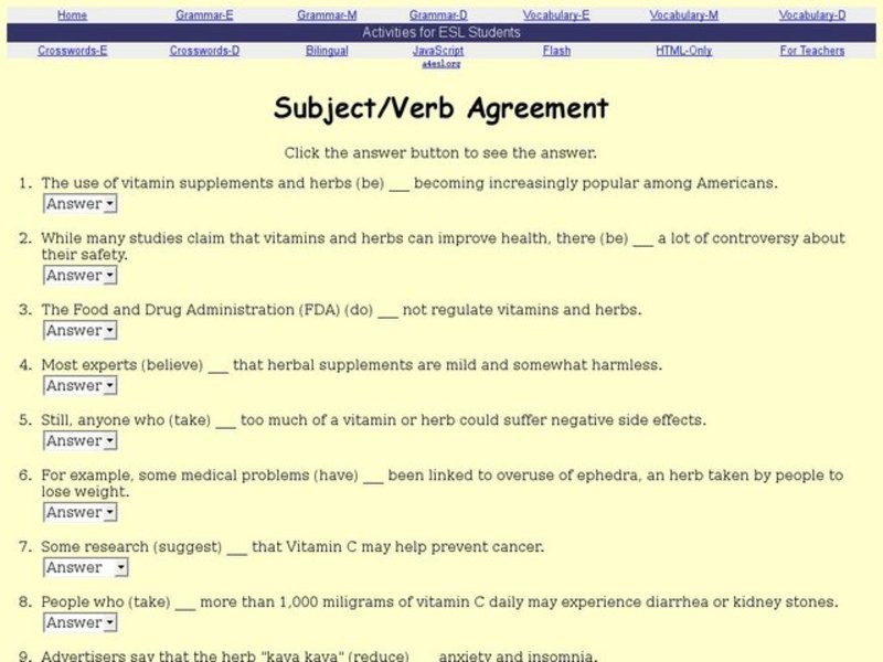 Subject/Verb Agreement Interactive