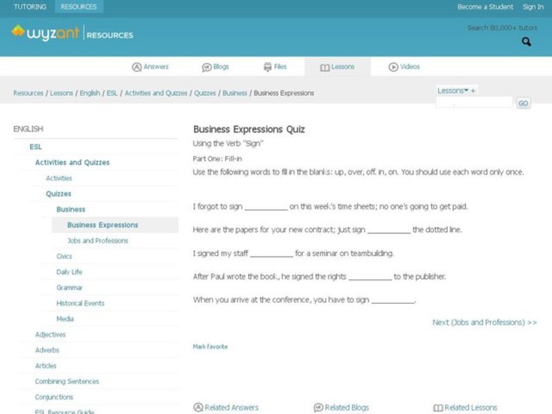 Business Expressions Quiz - Part 1 Interactive