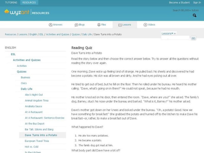 Dave Turns into a Potato Interactive