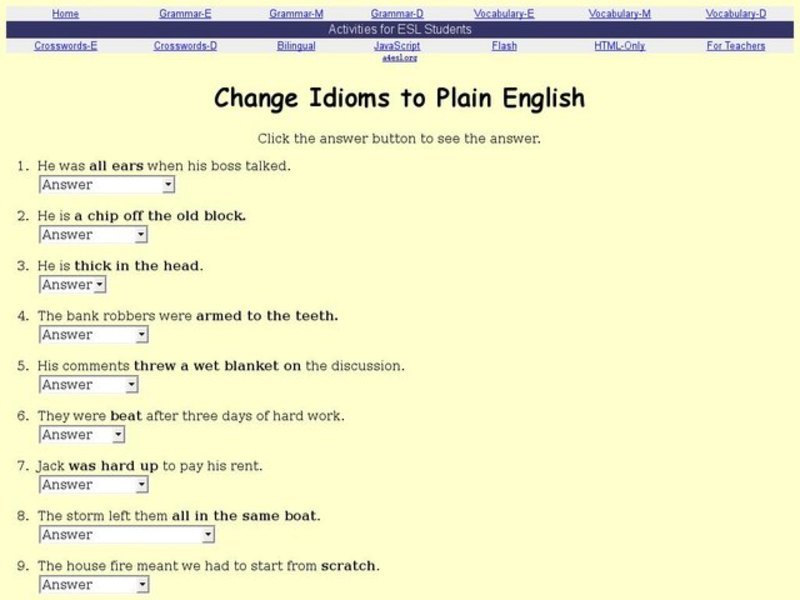 Change Idioms to Plain English Interactive