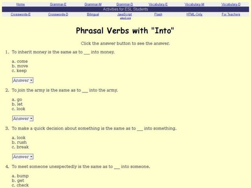 Phrasal Verbs with "Into" Interactive