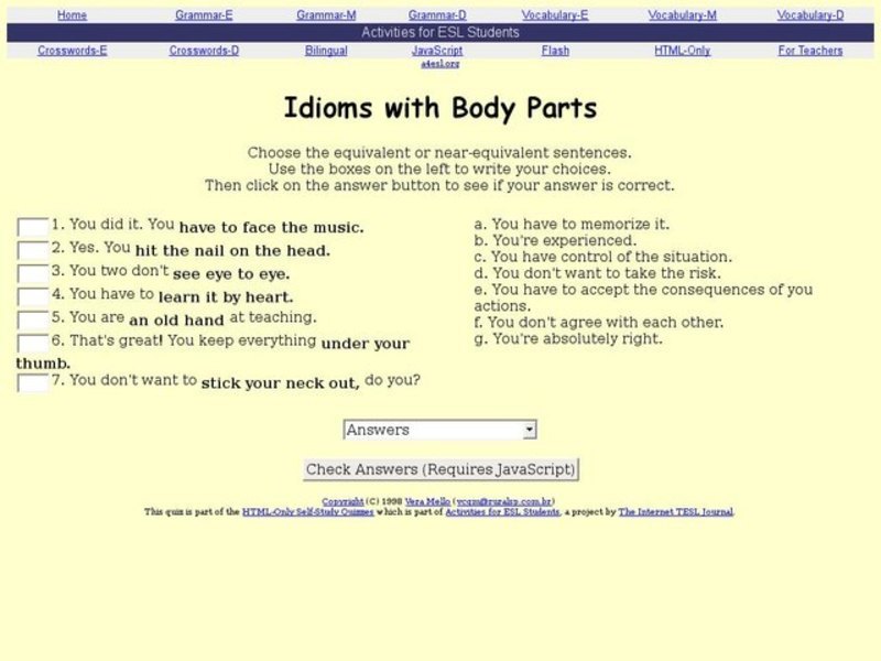 Idioms with Body Parts Interactive