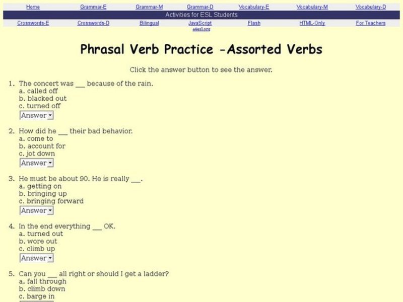 Phrasal Verb Practice- Assorted Verbs Interactive