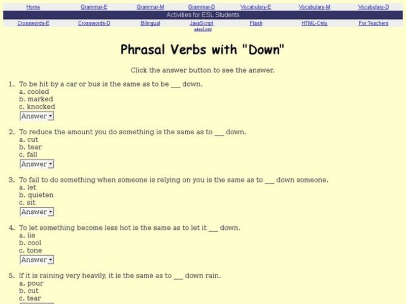 Phrasal Verbs With "Down" Interactive