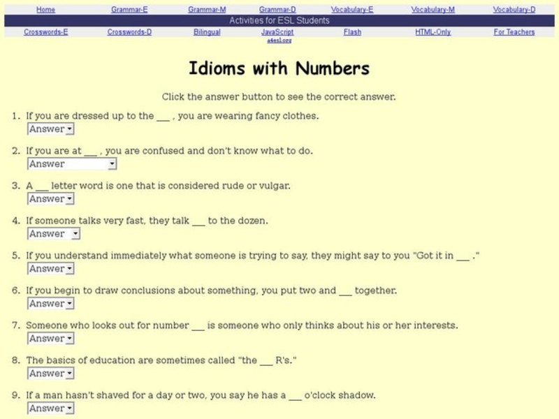 Idioms with Numbers Interactive