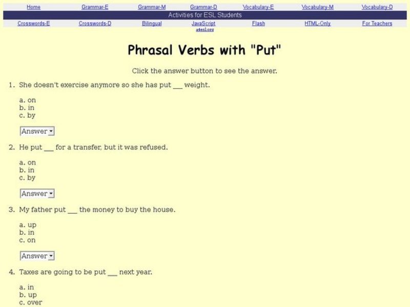 Phrasal Verbs with "Put" Interactive