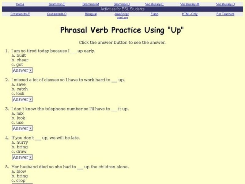 Phrasal Verb Practice Using "Up" Interactive