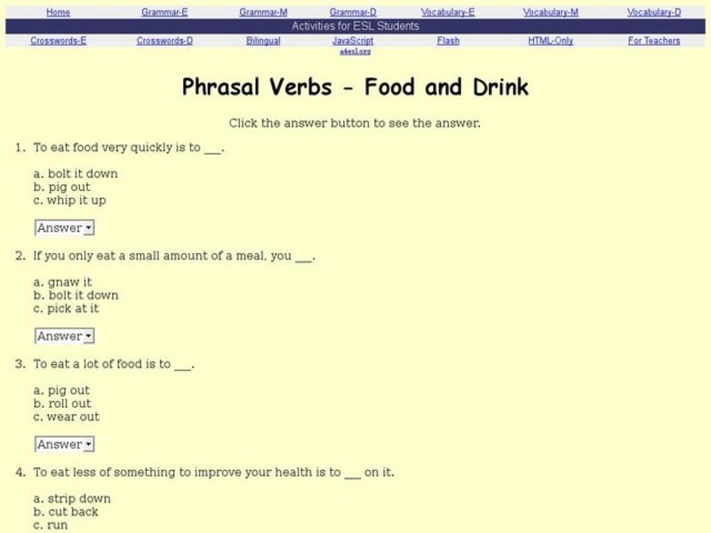 Phrasal Verbs - Food and Drink Interactive