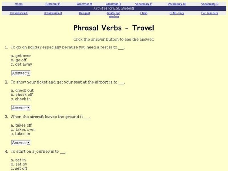 ESL: Phrasal Verbs-Travel Interactive