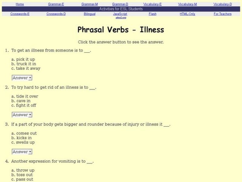 Phrasal Verbs: Illness Interactive