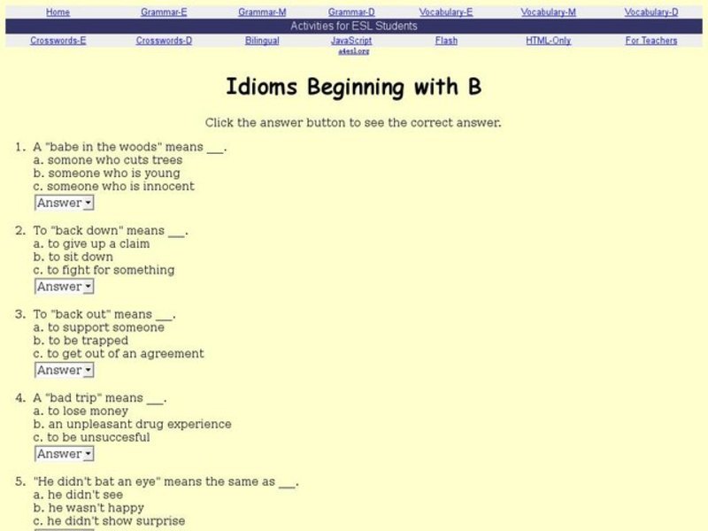 Idioms Beginning With B Interactive