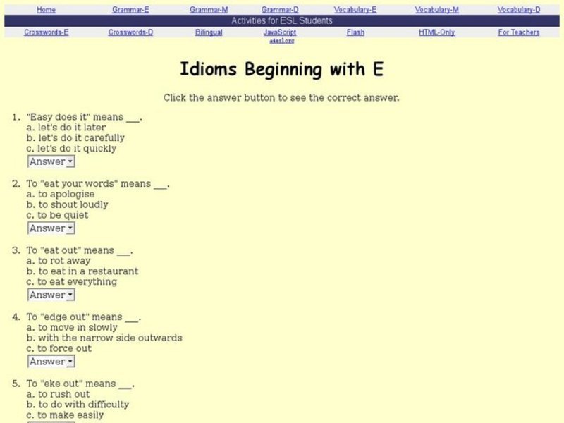 Idioms Beginning With E Interactive