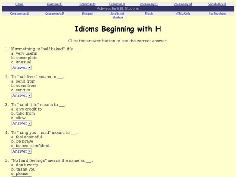 Idioms Beginning with H Interactive