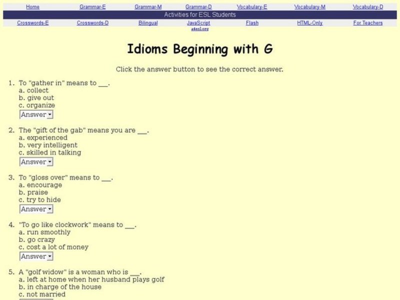 Idioms Beginning with G Interactive