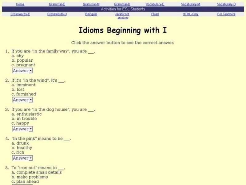 Idioms Beginning With I Interactive