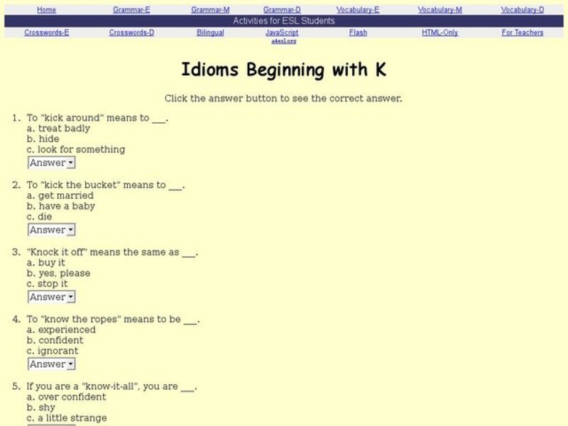 Idioms Beginning With K Interactive