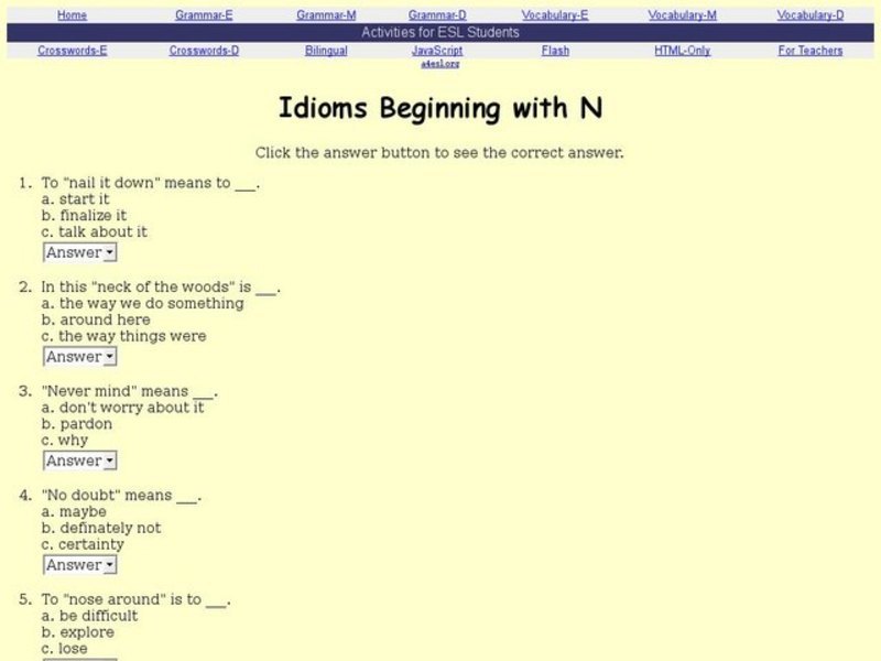 Idioms Beginning with N Interactive