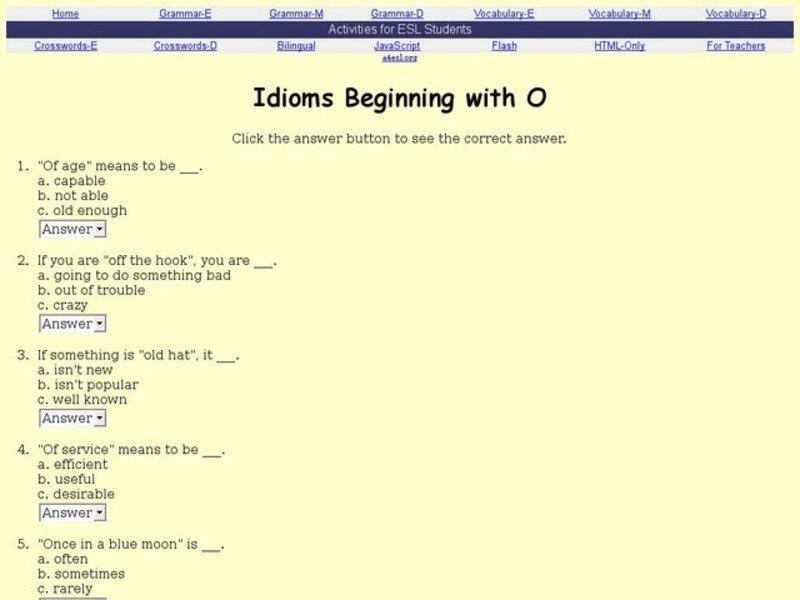 Idioms Beginning with O Interactive