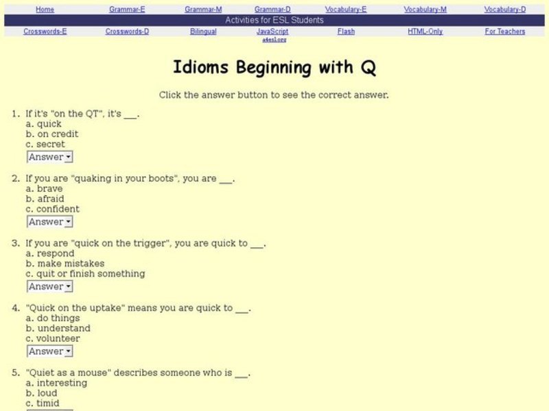 Idioms Beginning with Q Interactive