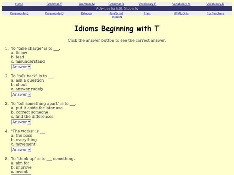 Idioms Beginning With T Interactive