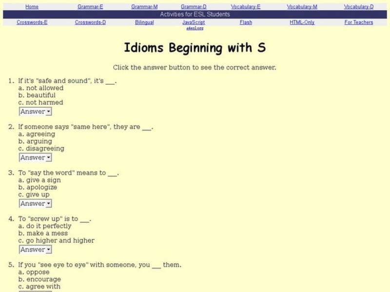 Idioms Beginning With S Interactive