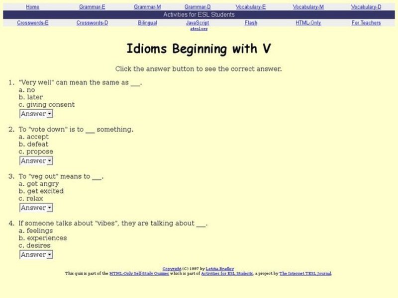 Idioms Beginning with V Interactive