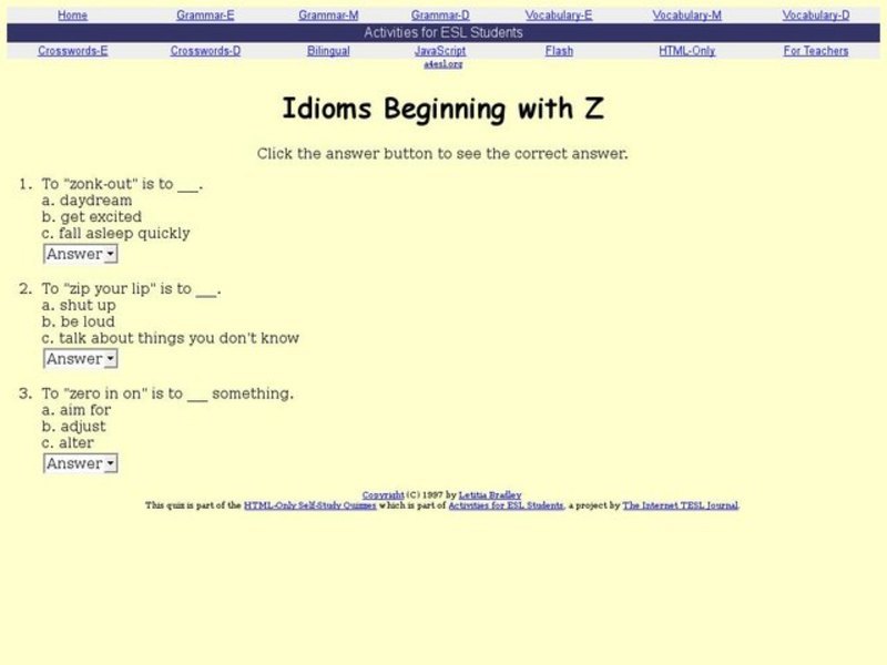 Idioms Beginning with Z Interactive