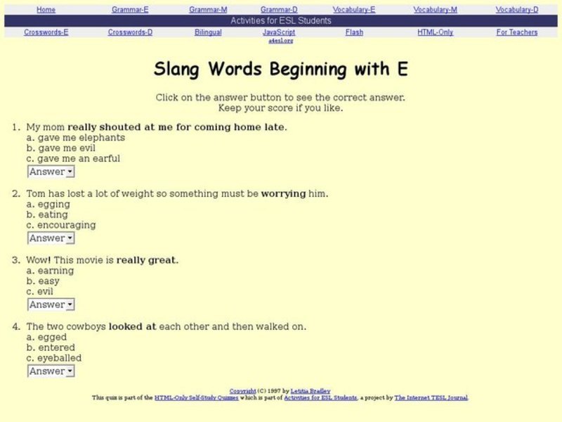 Slang Words Beginning with E Interactive
