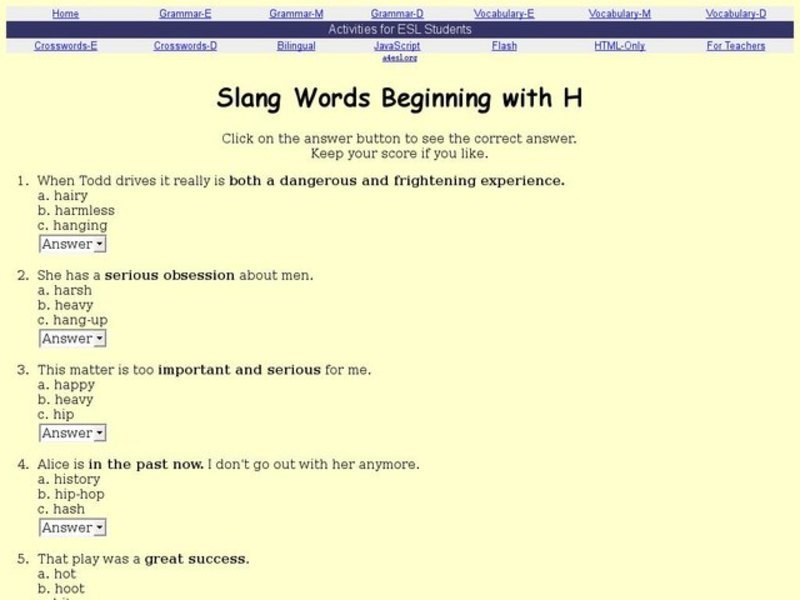Slang Words Beginning with H Interactive