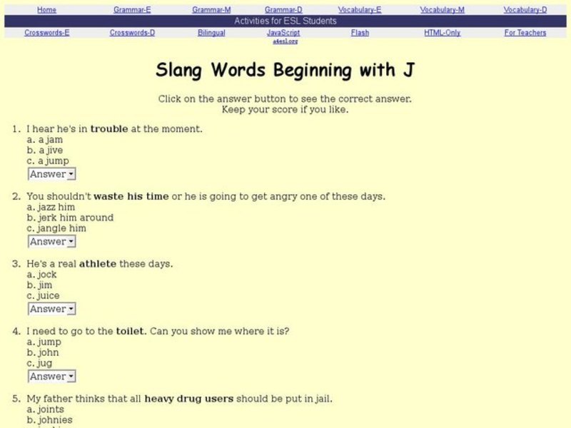 Slang Words Beginning with J Interactive