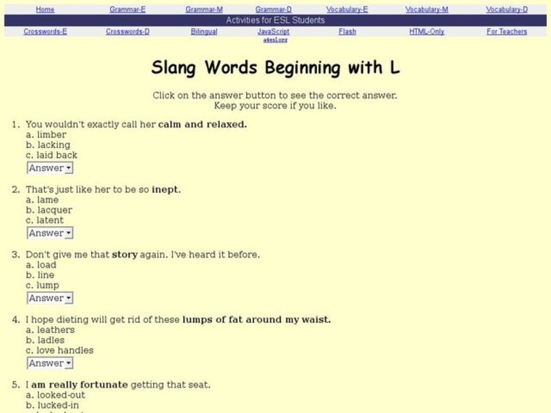 Slang Words Beginning With L Interactive